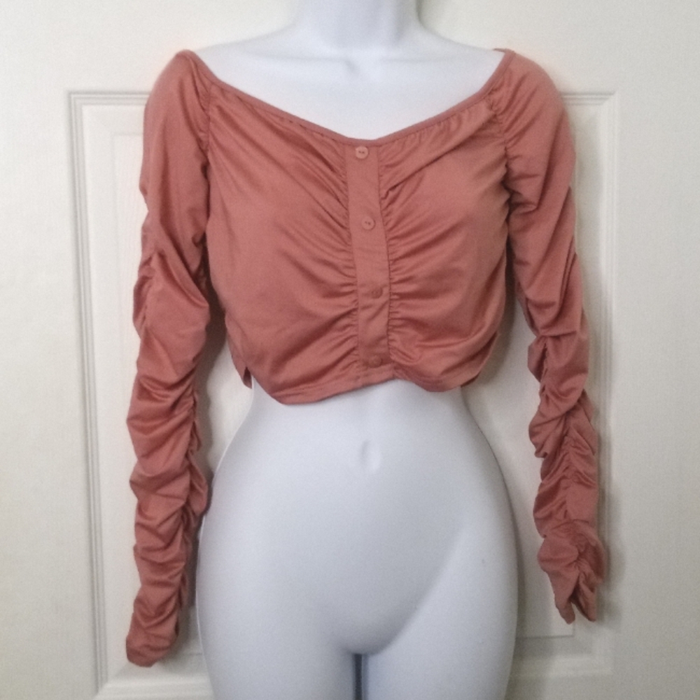 Shein dusty pink rutched off shoulder top